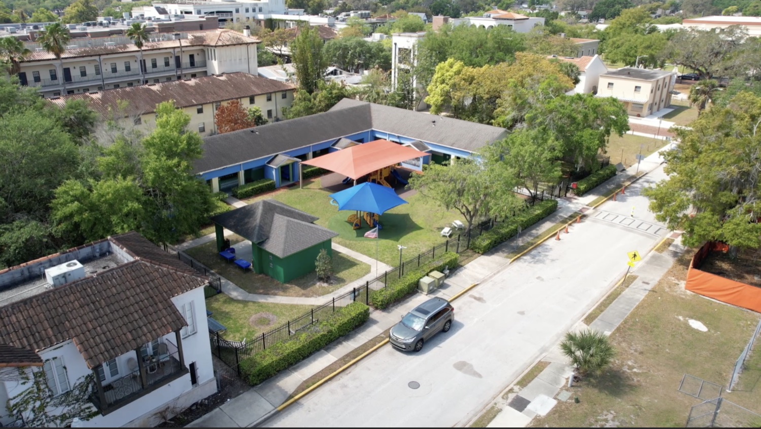 Aerial view of school campus